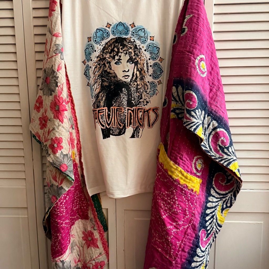 Stevie Nicks Kantha Tshirt Poncho